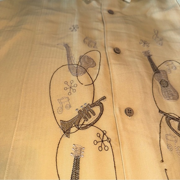 Cubavera Men's Button Down Shirt embroidered w instruments Yellow Cream size XXL - Picture 11 of 13